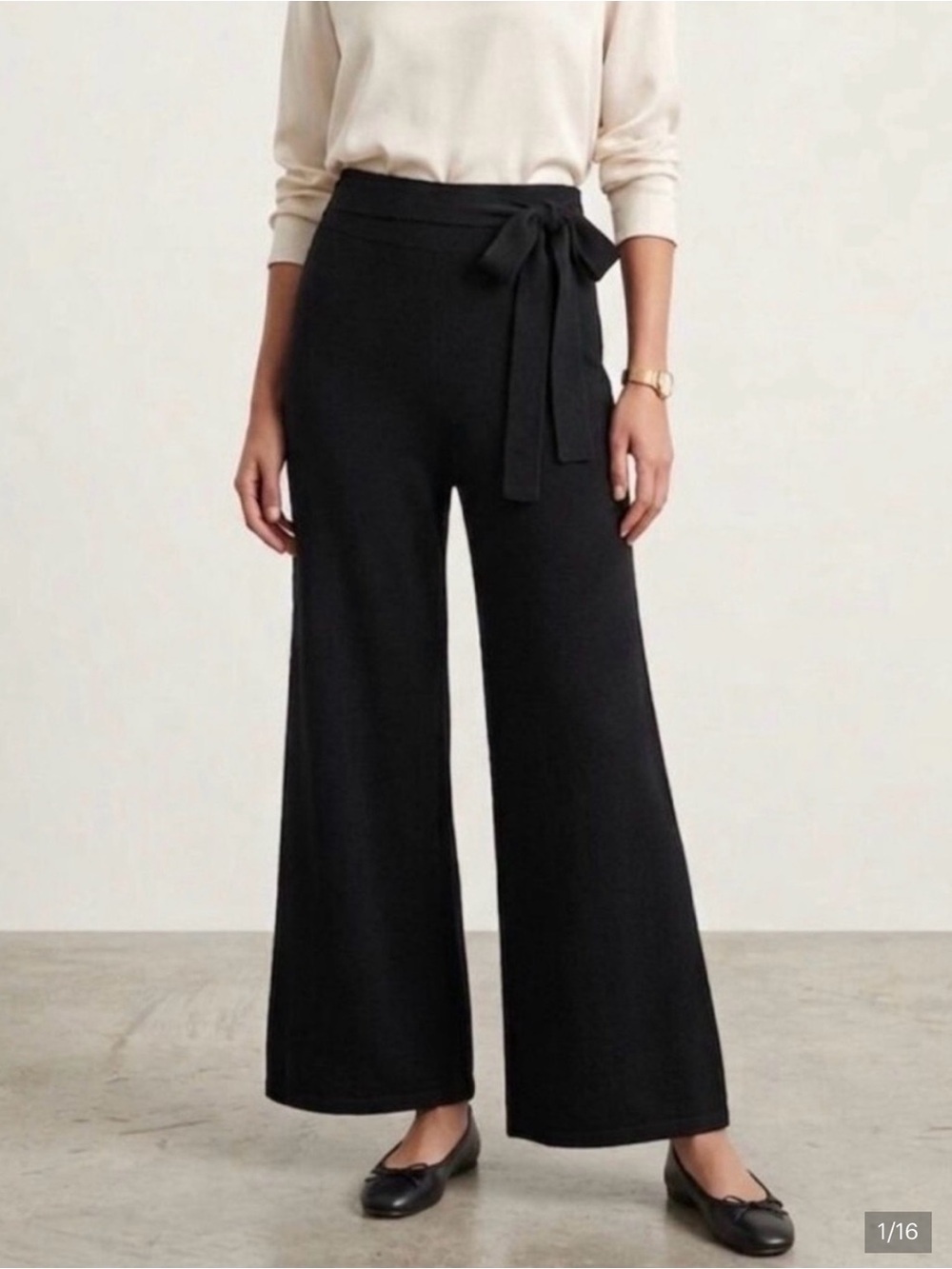 Anthropologie Linette Merino Wool Cropped Knit Palazzo Pants Black Wide Leg - M